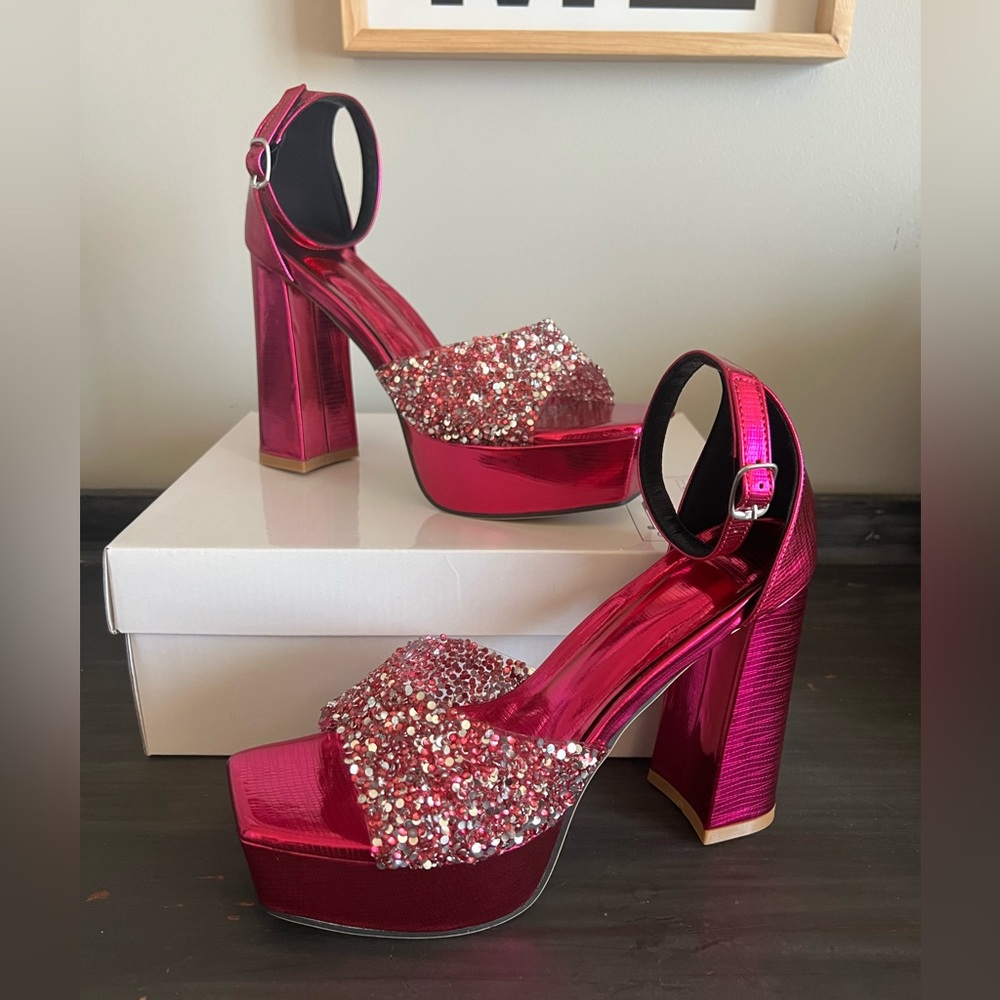 Hot Pink Sparkle Platform Heels